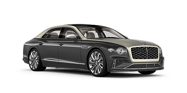 Bentley Al Khobar Bentley New Flying Spur Mulliner front three quarter view in Rose Gold over Magnetic paint with 22 inch painted and polished wheel