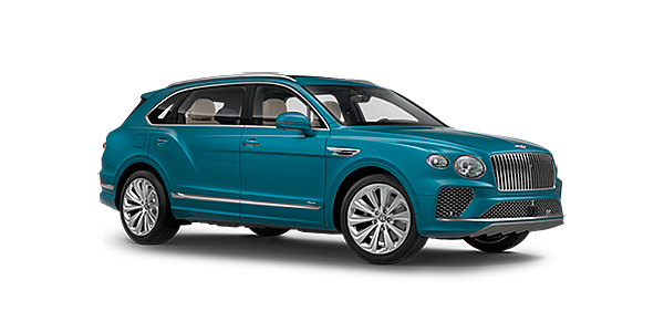 Bentley Al Khobar Bentley Bentayga EWB Azure front side angled view in Topaz blue coloured exterior. 