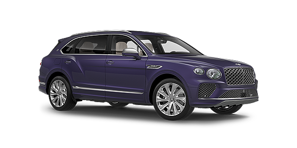 Bentley Al Khobar Bentayga Extended Wheelbase Mulliner luxury SUV front three quarter in Tanzanite Purple paint