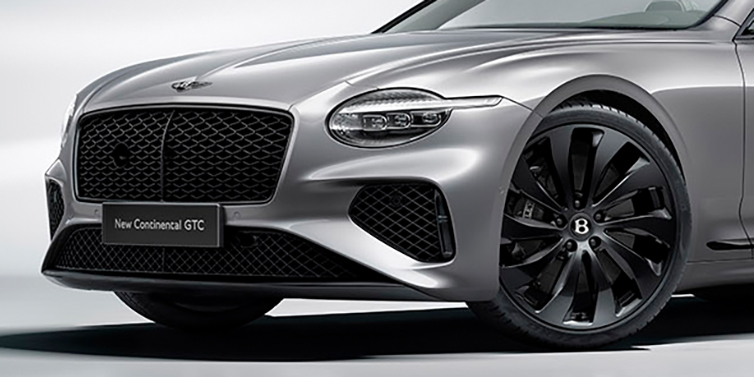Bentley Al Khobar New Bentley Continental GTC bonnet in Silverlake paint and Black Specification, featuring black 22 inch ten spoke wheels and black matrix grille and exterior finishes